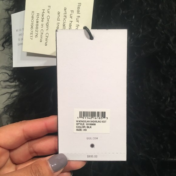 UGG Women's Abbey Black Mongolian Shearling Vest with Leather Tie - Picture 9 of 9